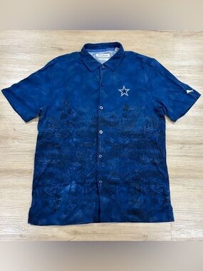 Dallas Cowboys Shirt Mens Large Blue Floral Fade Hawaiian Button Up Tommy Bahama